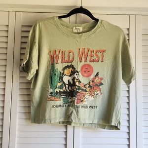 Urban Nation Wild West Graphic Crop Top - Light Green